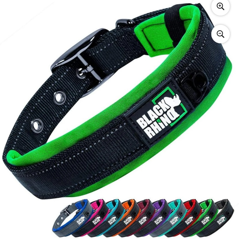 Black Rhino Dog Collar - Black and Green
